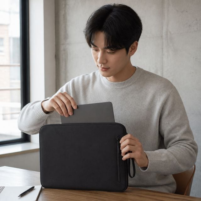 태블릿 파우치 세로형 지퍼 케이스 13인치 14인치 15인치 가방 생활방수 기모 안감 - 이미지 1
