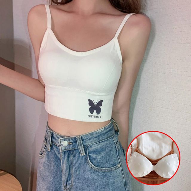 여성 여름 캐주얼 패션 포인트 나비 예쁜 크롭 끈나시