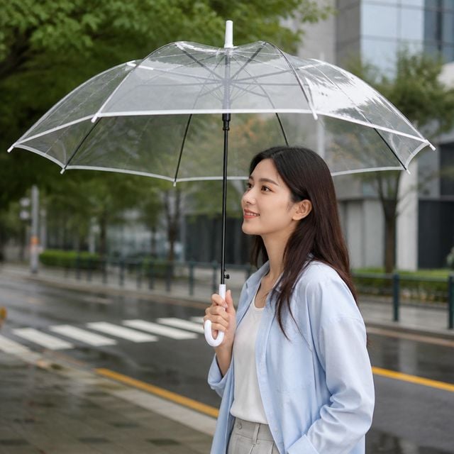 8살대 투명 자동우산 대형 비닐우산 장우산 시야확보 학생 등교용 - 이미지 1