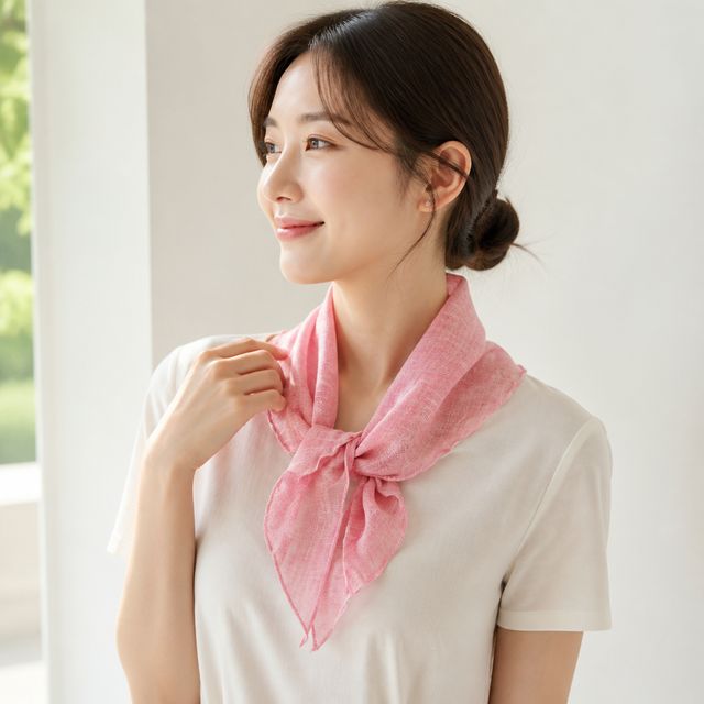 린넨 미니 스카프 국내 목수건 쁘띠 손수건 여직원 소품 - 이미지 1
