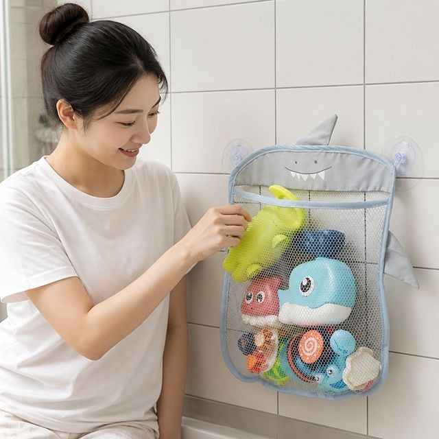 욕실 메쉬 수납망 벽걸이형 샤워 용품 정리함 소품 정리망 거치대