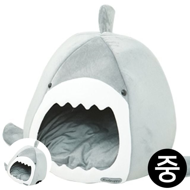 애완동물집 애견하우스 강아지하우스 파도상어 하우스 그레이 중형