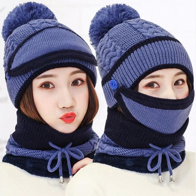 겨울 넥워머 털모자 마스크세트 로얄블루