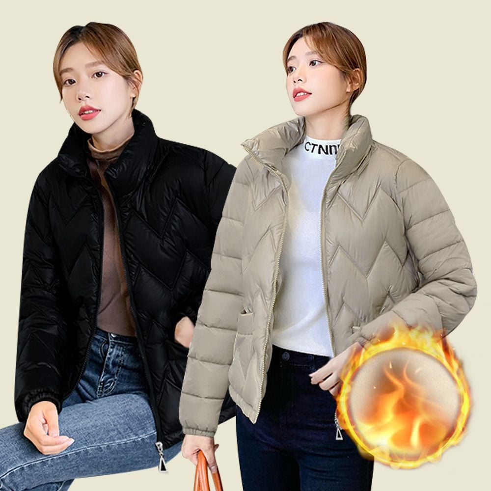 여성 겨울 아우터 누빔 하프 점퍼 1+1 방한 패딩 - 이미지 1