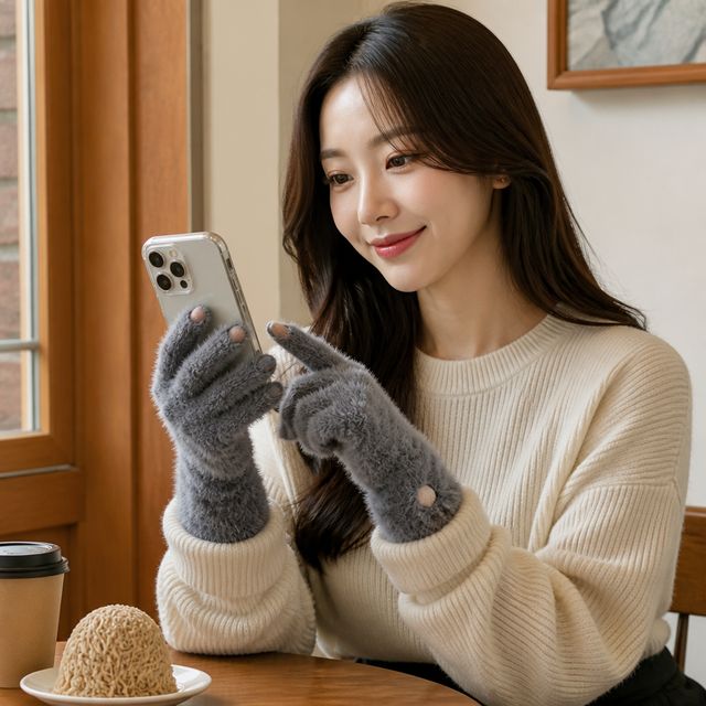 겨울 방한용 앙고라 터치장갑 스마트폰 글러브 5컬러 라벨 패치 베이직 손가락장갑 - 이미지 1