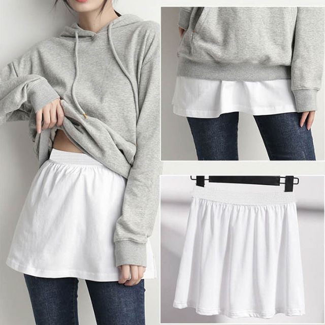 레이어드 트임 스커트 허리밴딩 맨투맨 레깅스 코디
