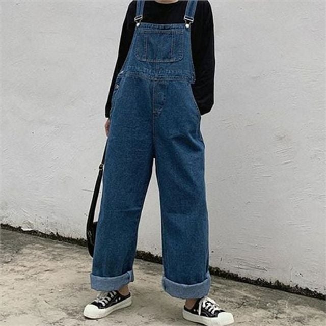 루즈핏 여성 와이드 오버롤 캐주얼 여성 데님 점프 팬츠 바지