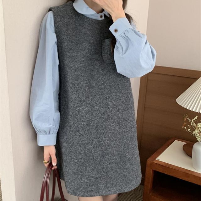 모직 민소매 미니 원피스 LLD186 블라우스 여성 투피스 원피스 미니 파티 반팔 롱원피스 ㅁ 여성 캐주얼 클