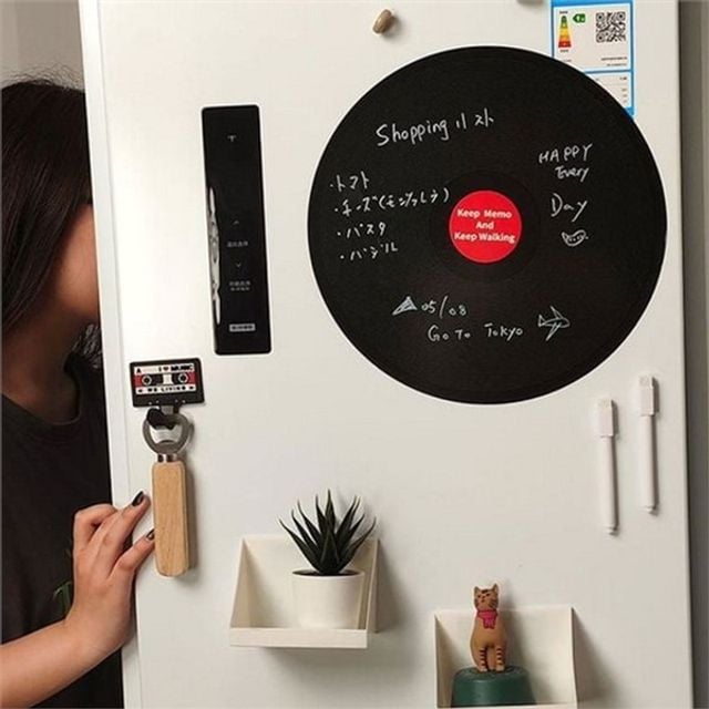 레코드 판 자석 보드 칠판 자석 메모판 레트로 냉장고 패드 주방 인테리어 빈티지 마그넷 카세트 메시지