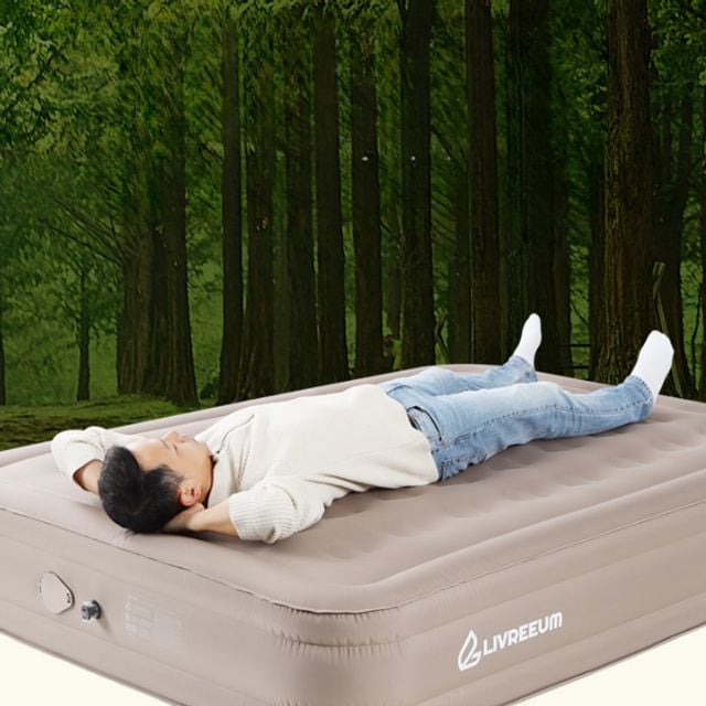 휴대용 캠핑용 에어매트 패브릭 야외 에어매트 차박 접이식 더블 자동