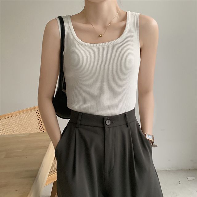 데일리 골지 유넥 나시 민소매 스판 이너 티셔츠