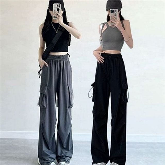 데일리 여성 카고 팬츠 스포티 여성 와이드 팬츠 스트링 포켓