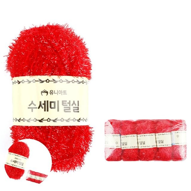 손뜨개질 수세미털실 뜨개실 미니 5개입 빨강
