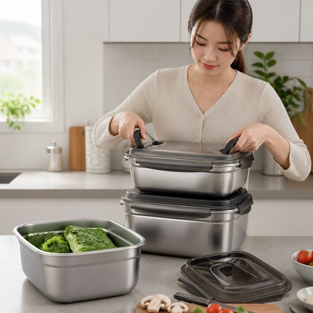 스텐 식재료 보관 용기 밀폐형 5500ml 9500ml 모음 - 이미지 1