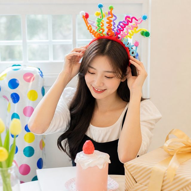 생일 파티 머리띠 꼬불 스프링 헤어밴드 축하 기념 소품