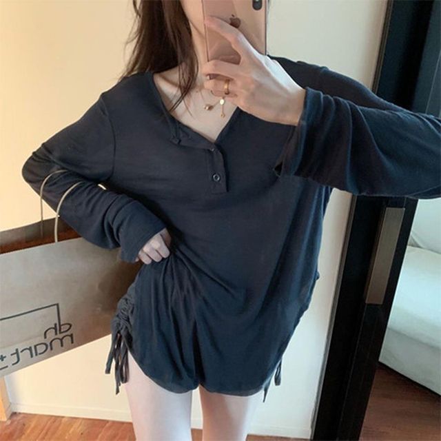 박스티 긴팔 여성티셔츠 오버핏 라운드티셔츠 캐쥬얼