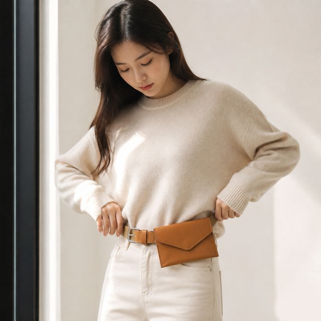 미니 카드지갑 힙색 가죽 가방 레더 벨트백 포켓 레이어드 데일리룩 소품