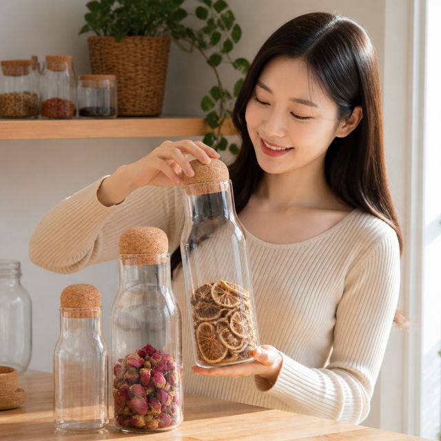 코르크 유리병 보관 밀폐 용기 주방 수납 저장 식품 보관함 단품 - 이미지 1