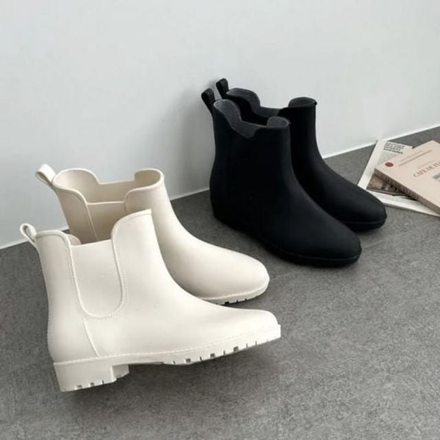 첼시 숏 레인부츠 장화 블랙 크림