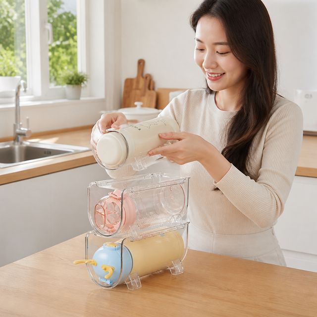 와인색 싱크대 와인잔 보관함 투명 젖병 건조대 주방 컵 정리랙 거치대 - 이미지 1
