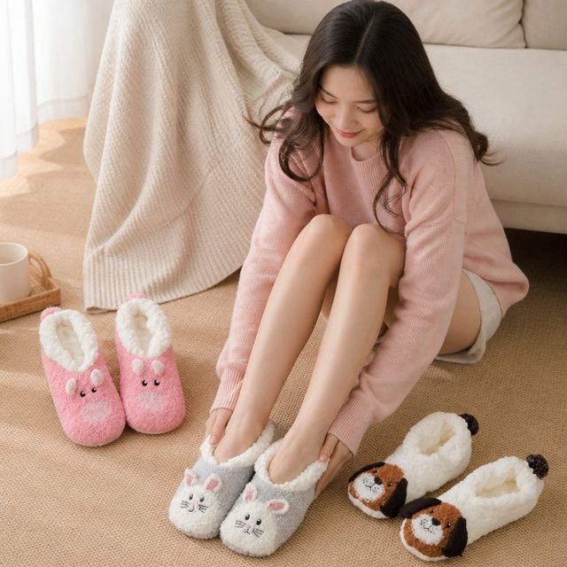 여성 캐릭터 수면덧신 구름 모양 겨울 발목 실내양말 거실 털실내화 방한용 선물 - 이미지 1