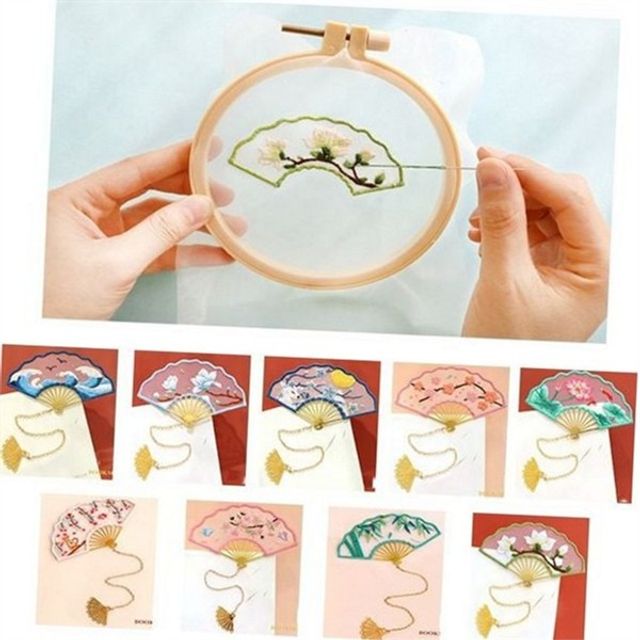 자수 책갈피 diy 키트 diy 자수 재료 핸드메이드 바느질 북마크 전통 펜던트 동양풍 만들기 장식 태슬 부채
