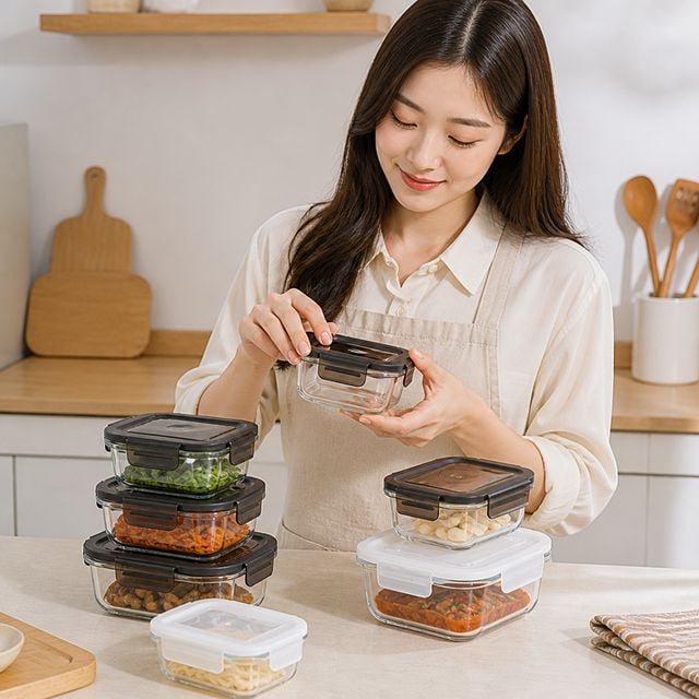 내열 유리 용기 식재료 보관함 320ml 반찬통 밀폐 저장