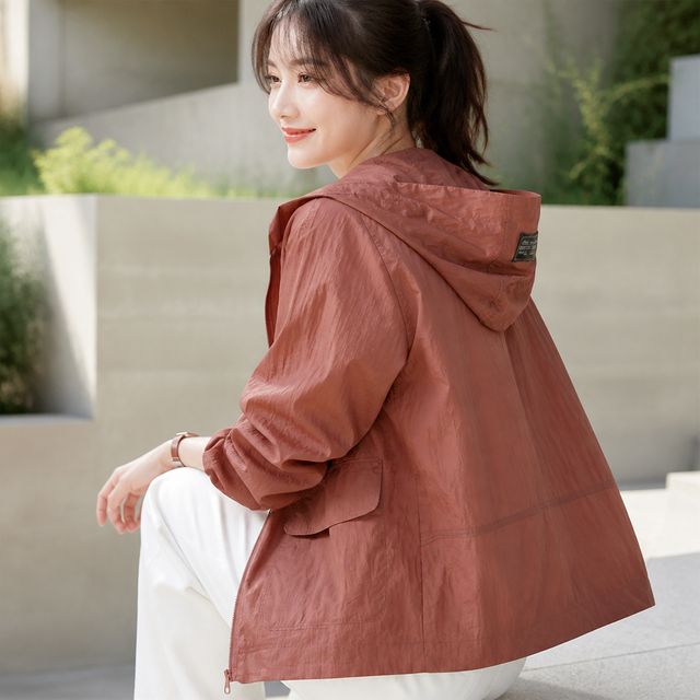 여성 아노락 바람막이 집업 자켓 후드 점퍼 라벨 비치웨어 봄 가을 아우터 - 이미지 1