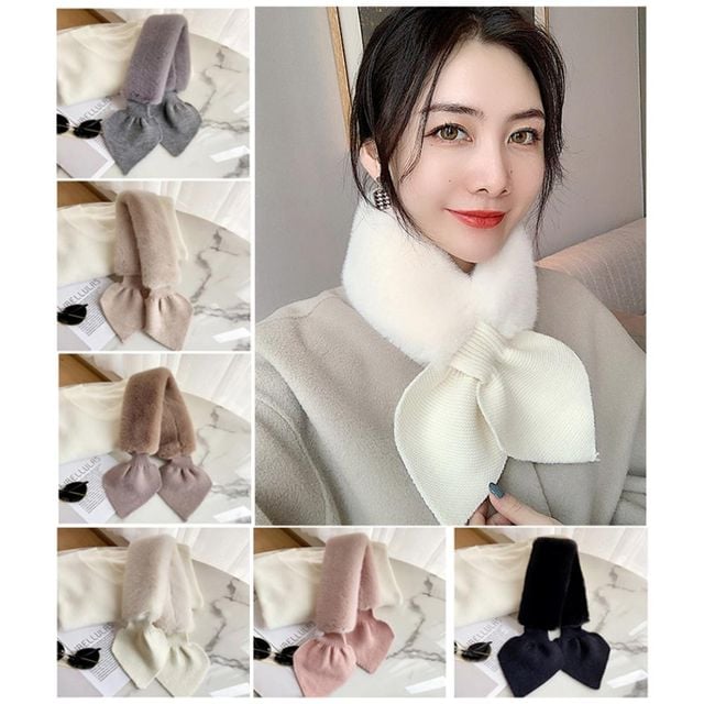 겨울 따뜻한 예쁜 무지 리본 쁘띠퍼 머플러 넥워머