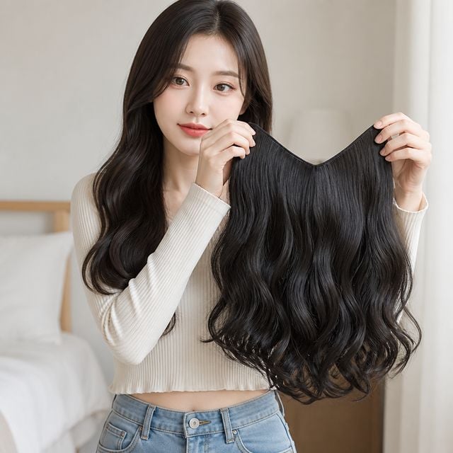 여성 헤어 피스 붙임머리 똑딱이 넓은 웨이브 2컬러 - 이미지 1