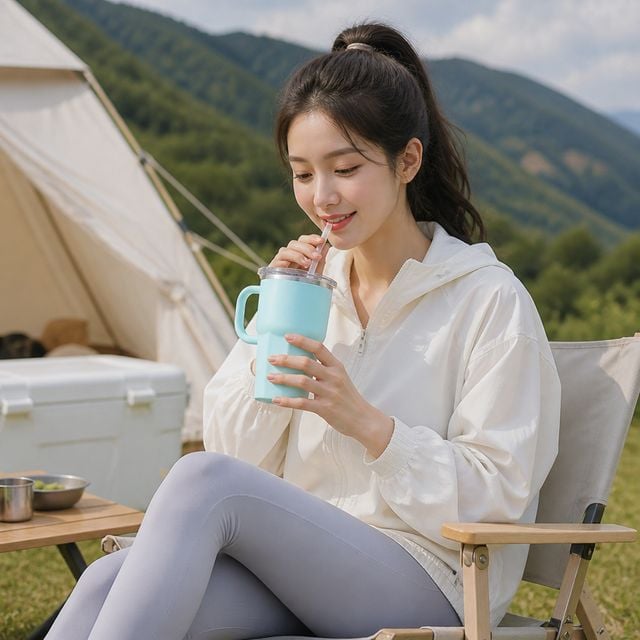 스텐 600ml 텀블러 스텐컵 빨대컵 야외 캠핑용 스테인리스 맥주컵 - 이미지 1