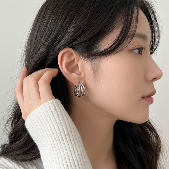 3줄 라인 링귀걸이 여성 데일리 원터치 귀걸이 - 이미지 7