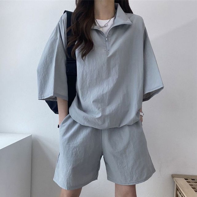 반집업 카라 아노락 여성 여름 코디 운동복 스포츠웨어 회색 트레이닝