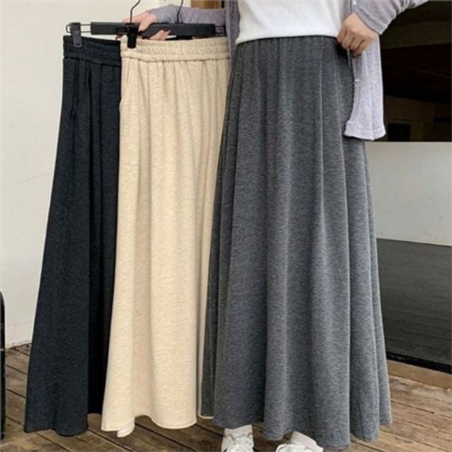 데일리 여성 롱 플레어 스커트 이지웨어 여성 밴딩 롱 스커트