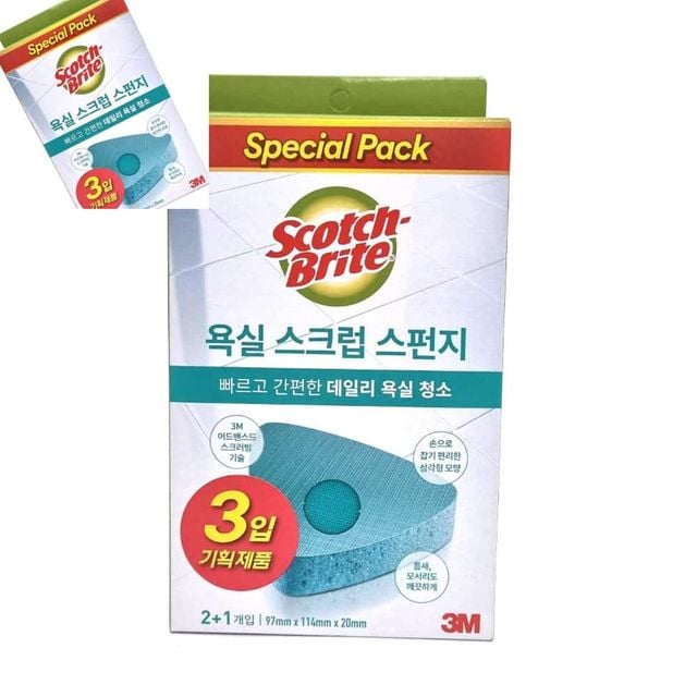 3M 욕실용 스크럽 스펀지 2+1개입 욕실청소 화장실청소 화장실청소용품 화장실클리너