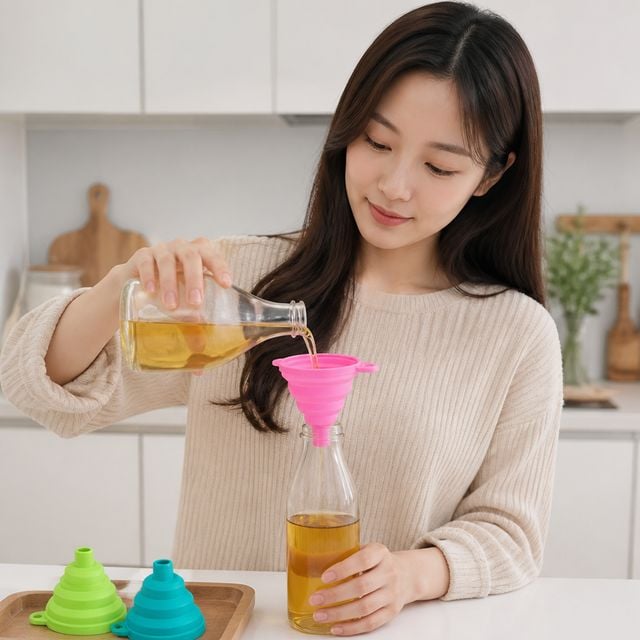 실리콘 접이식 깔때기 오일 액체 보관 캠핑 주방 소모품