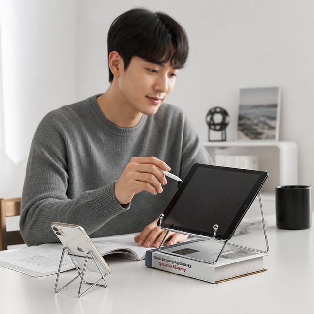 메탈 태블릿 거치대 핸드폰 받침대 스탠드 데스크 사무실 책상용 - 이미지 1