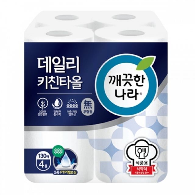 데일리 깨끗한나라 130매 4롤 무형광 셰프 타올 프리미엄 주방행주