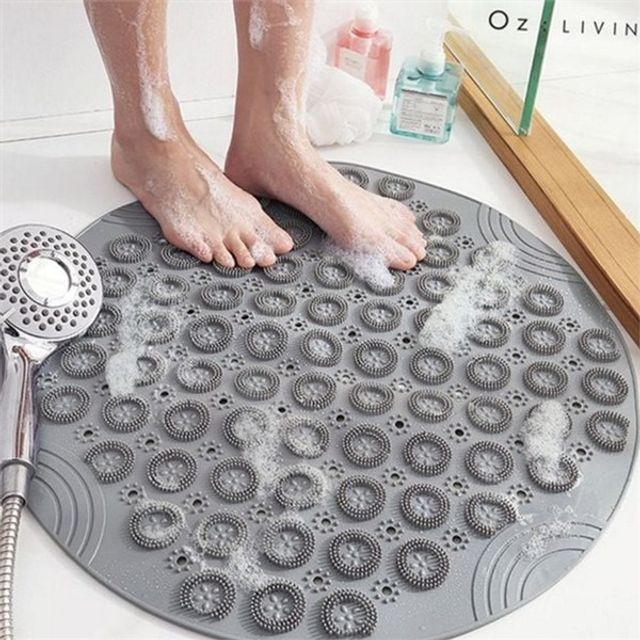 욕실 미끄럼 방지 매트 원형 매트 실리콘 물빠짐 샤워실 바닥 안전 스크럽 마사지 세척 닦이 지압