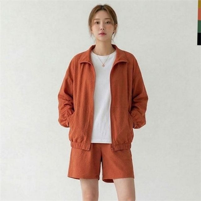 빅사이즈 여성 시어서커 바람막이 루즈핏 여성 여름 하이넥 점퍼 데일리