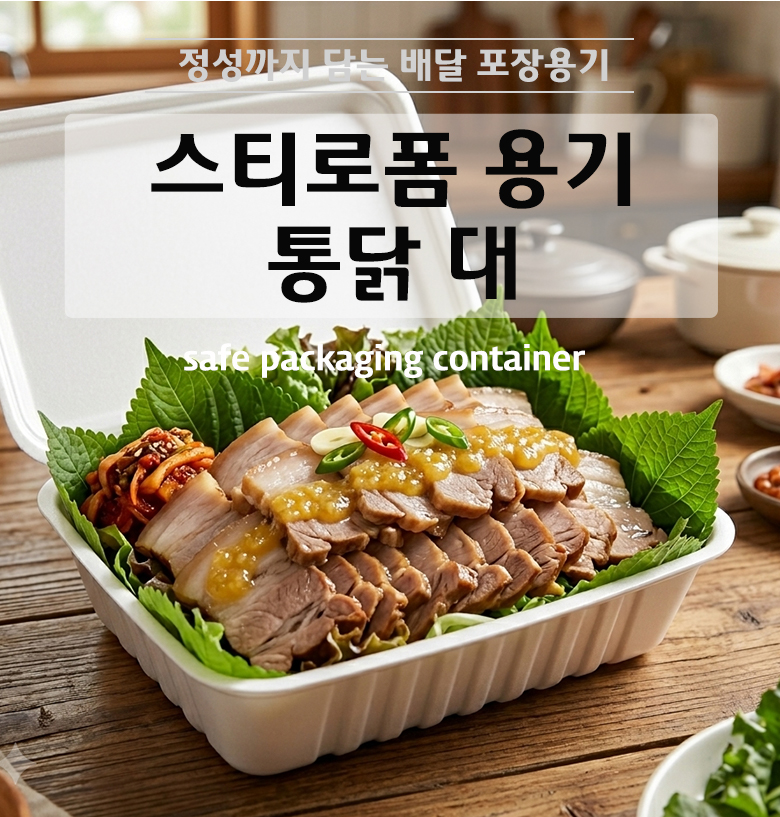 차곡차곡 쌓여 있는 백색 스티로폼 트레이의 깨끗한 표면과 단단하게 마감된