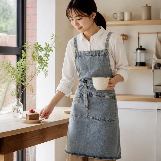데님 청앞치마 빈티지 작업복 미용실 카페 공방 목공 미술 네일샵 작업용 앞치마 - 이미지 1