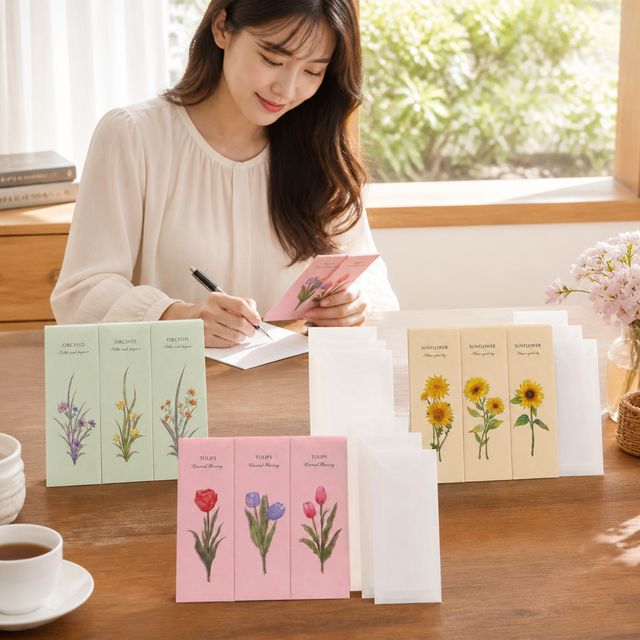 플라워 디자인 메시지 카드 편지지 구성 기념일 축하 감사 선물용