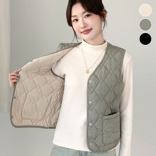 여성 마름모 퀼팅 경량 패딩조끼 기모안감 베스트