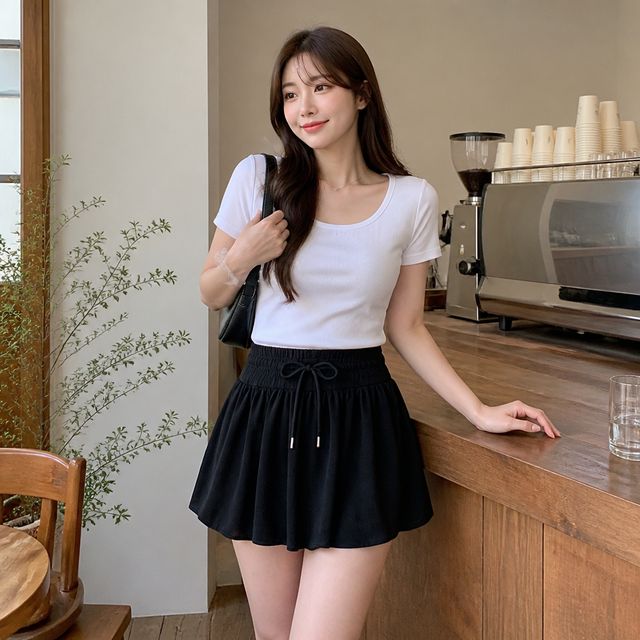 여성 밴딩 미니 스커트 벌룬 라인 하의 데일리룩 페미닌룩 치마 - 이미지 1