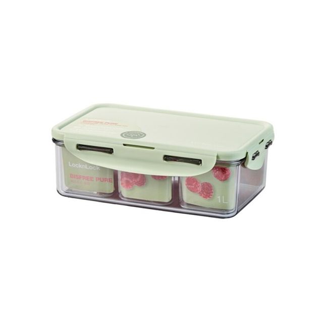 락앤락 비스프리 트라이탄 밀폐용기 투명 퓨어 반찬통 직사각 칸칸 1.0L LBF817C - 이미지 2