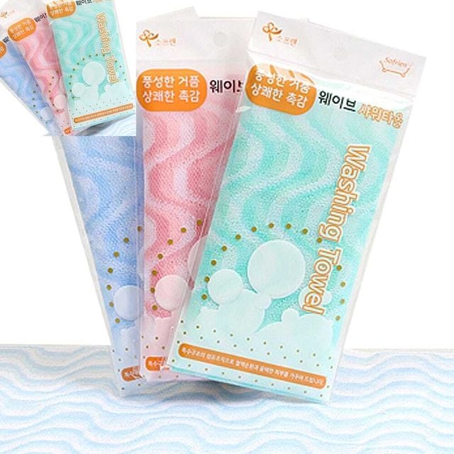 소프렌 웨이브 샤워타올 목욕타올 거품형메쉬샤워타올 바디세정용 대형