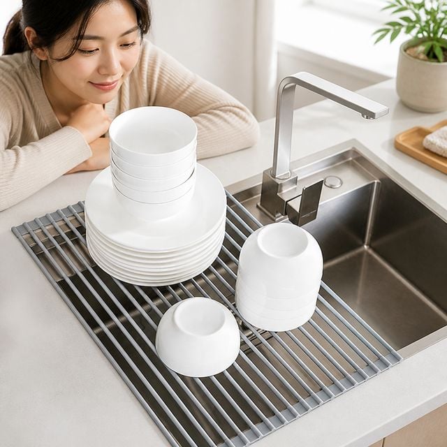 실리콘 싱크대 롤매트 18줄 접이식 건조대 조리대 매트