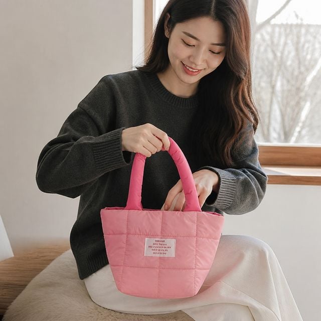 여성 배색 패딩 토트백 크로스백 데일리 미니 가방 쇼퍼백 장바구니 숄더백 - 이미지 1
