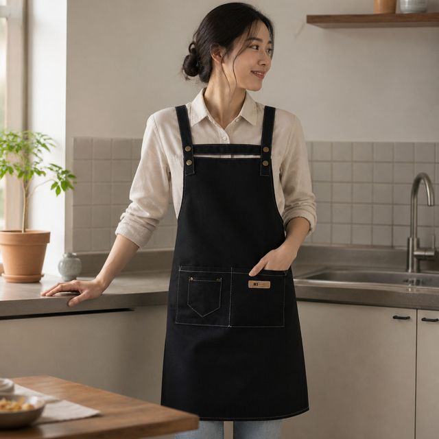 데님 앞치마 청 캔버스 주방 작업복 조리 공방 카페 의류 - 이미지 1